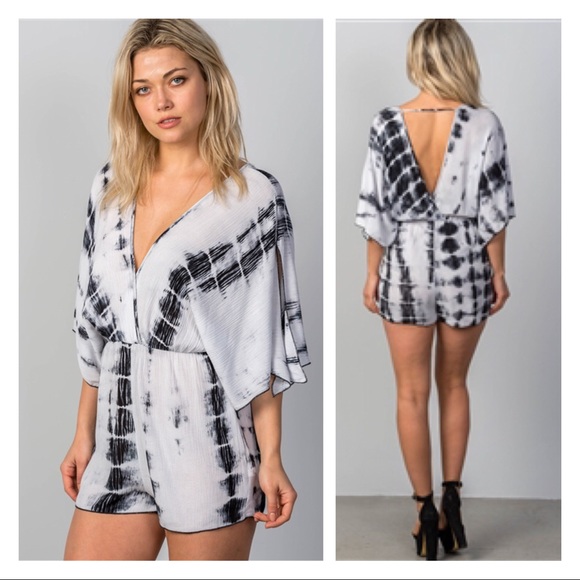 BOHO BLACK & WHITE TIE DYE ROMPER - Picture 2 of 5